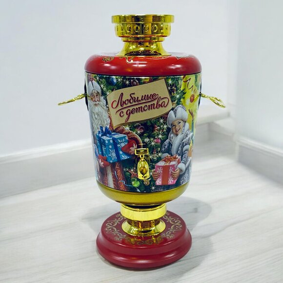 East European Empty Christmas Themed Candy Tin Samovar Collectible - Picture 1 of 7